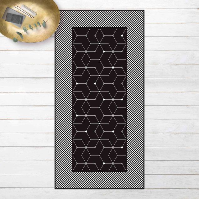 Udendørs tæpper Geometrical Tiles Dotted Lines Black With Border