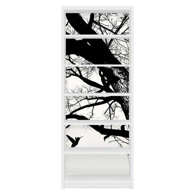 Selvklæbende folier sort og hvid Vintage Tree in the Sky