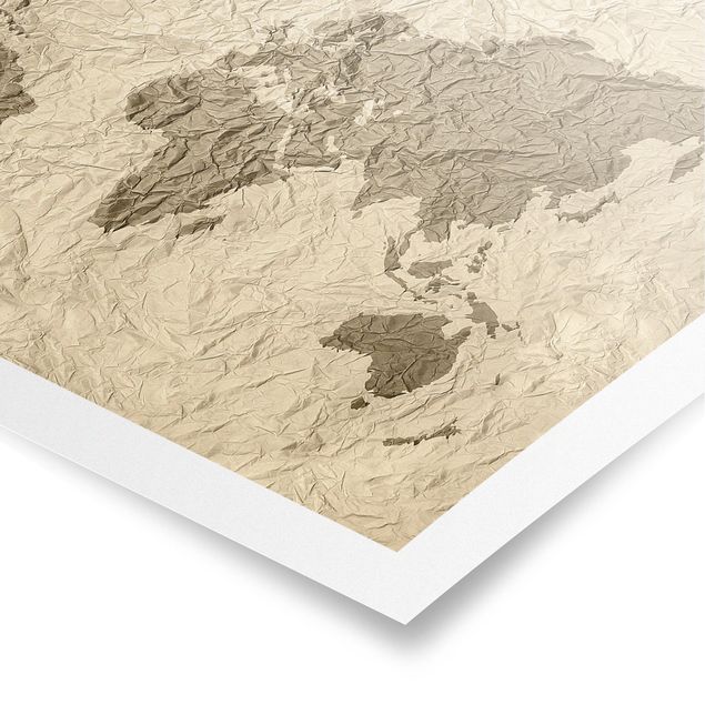Billeder brun Paper World Map Beige Brown