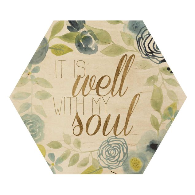Hexagon Bild Holz - Blumenkranz mit Spruch - Soul