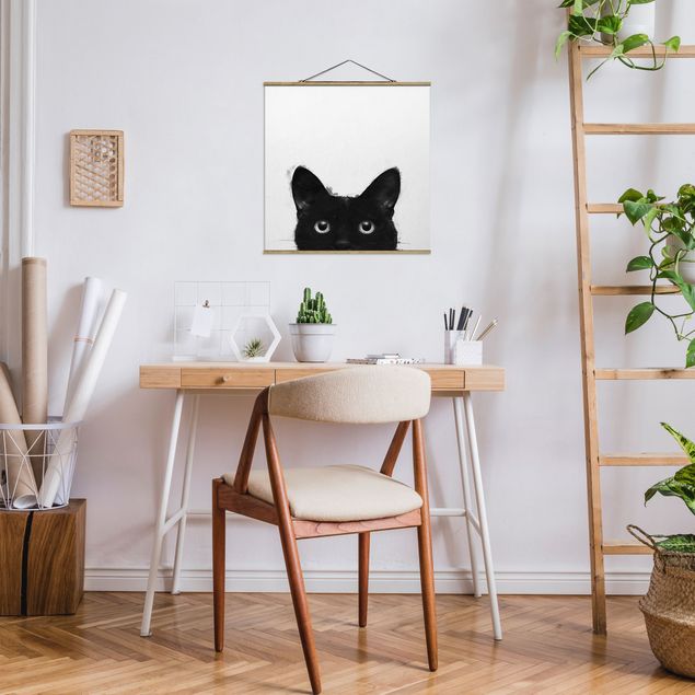 Billeder katte Illustration Black Cat On White Painting