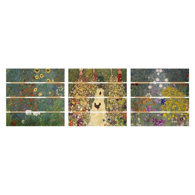 Prints på træ blomster Gustav Klimt - In The Garden