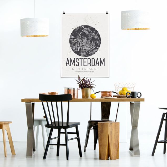 Plakater verdenskort Amsterdam City Map - Retro