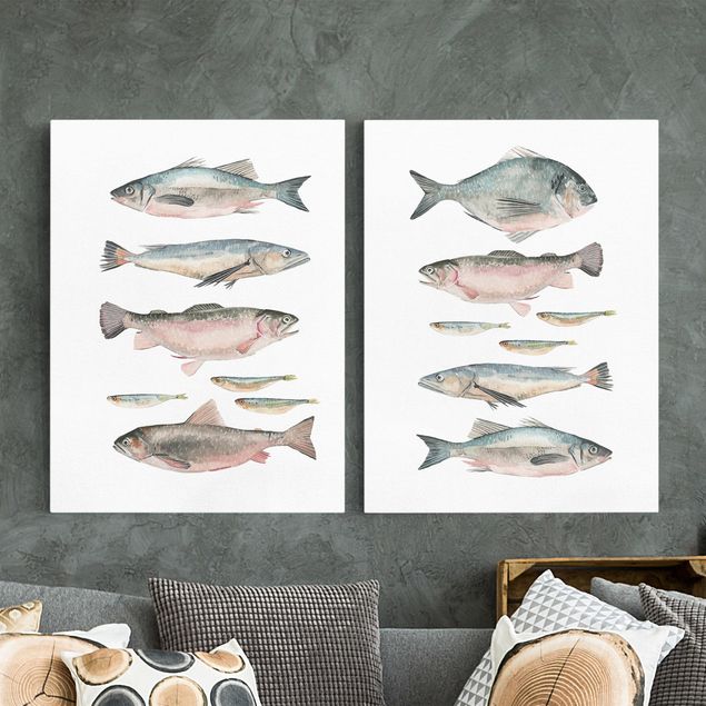 Billeder på lærred fisk Fish In Watercolour Set I