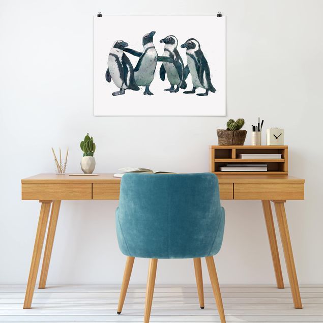 Plakater kunsttryk Illustration Penguins Black And White Watercolour