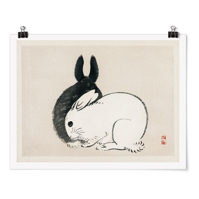 Plakater dyr Asian Vintage Drawing Two Bunnies