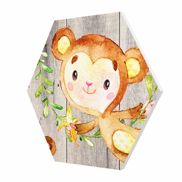 Billeder brun Watercolor Monkey On Wood