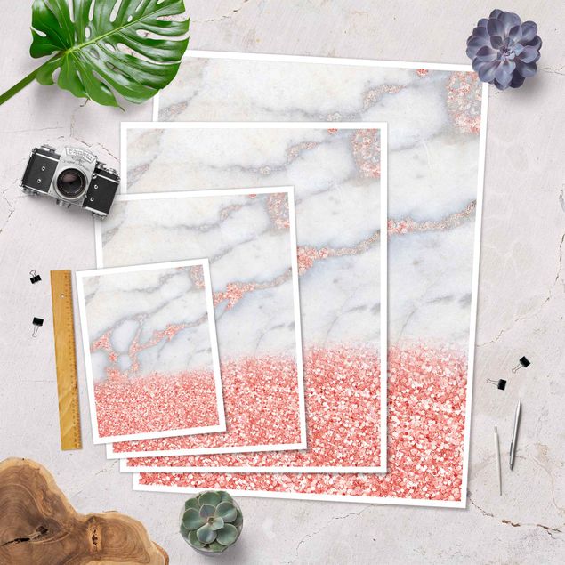 Plakater Marble Look With Pink Confetti