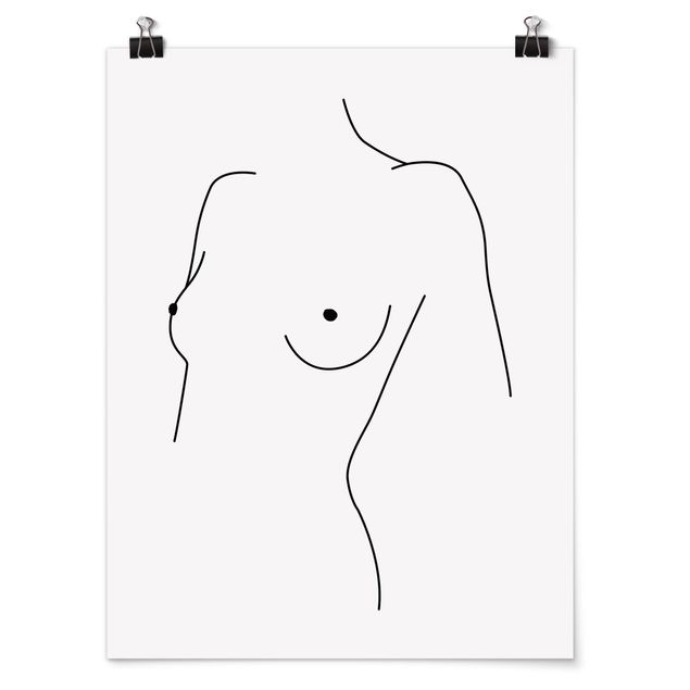 Plakater sort og hvid Line Art Nude Bust Woman Black And White
