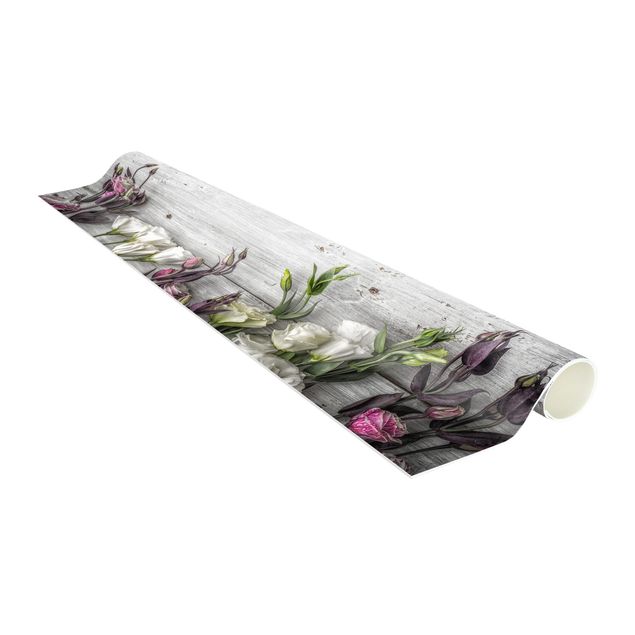 blomstret gulvtæppe Tulip-Rose Shabby Wood Look