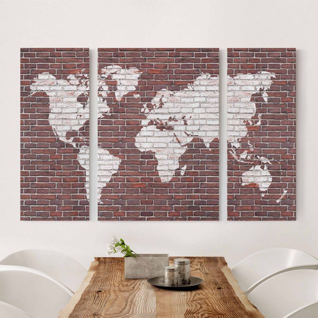 Billeder på lærred stenlook Brick World Map
