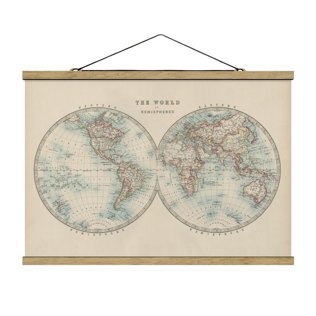 Billeder retro Vintage World Map The Two Hemispheres