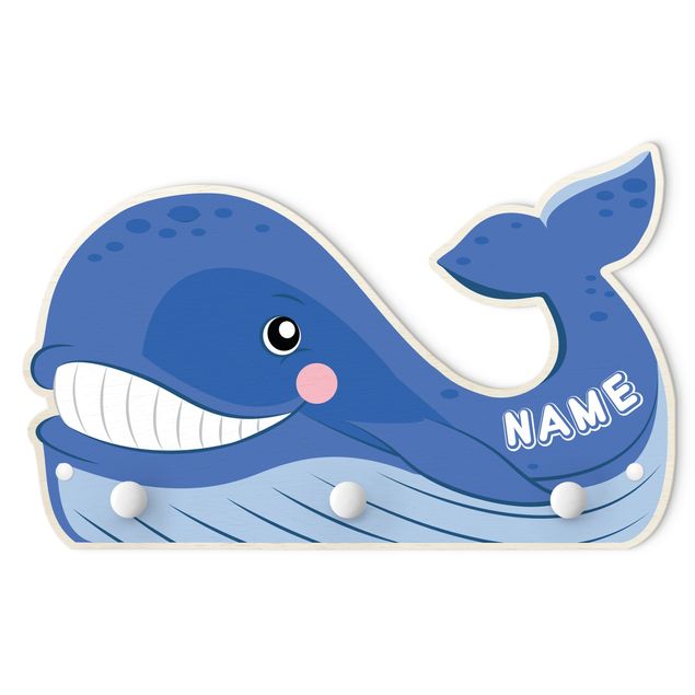 Knagerækker blå Chubby Whale With Customised Name