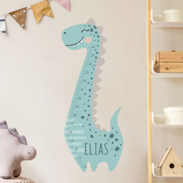 Wallstickers målestave Dino boy pastel with custom name