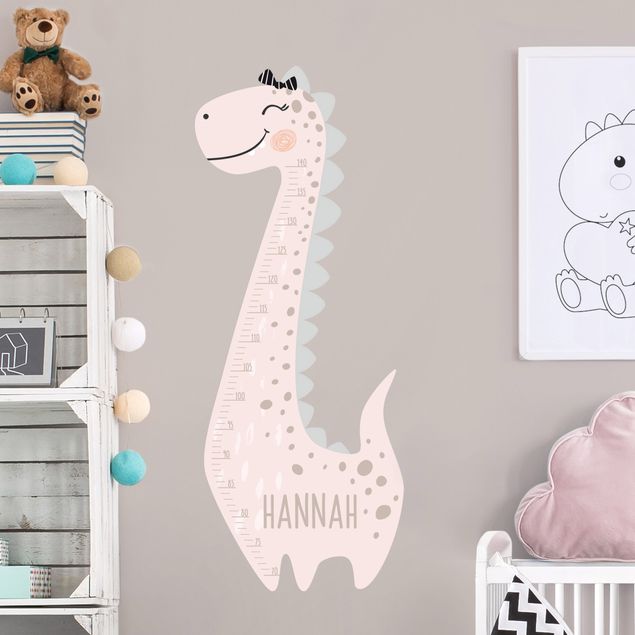 Wallstickers målestave Dino girl pastel with custom name
