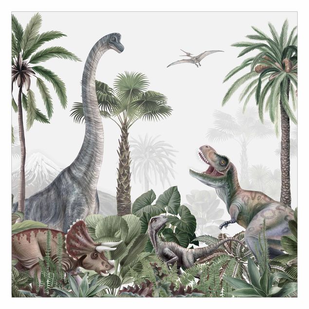 Fototapet grøn Dinosaur giants in the jungle