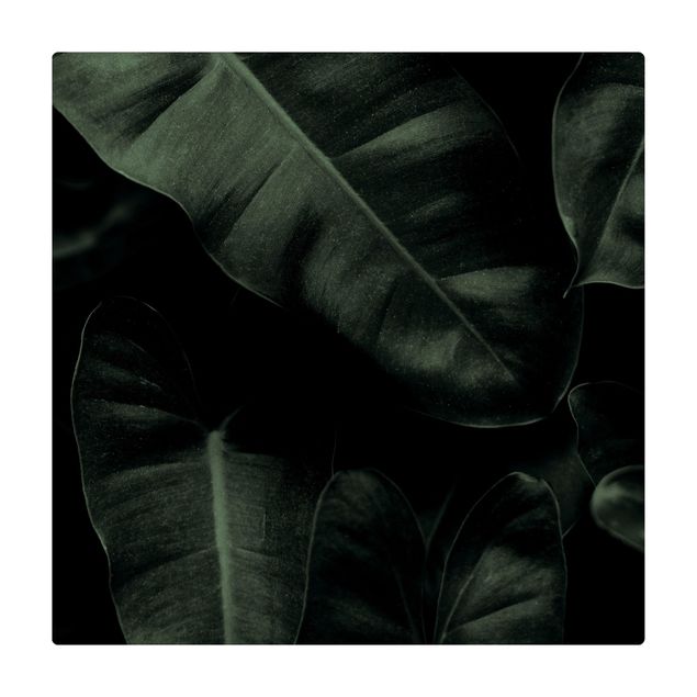 gulvtæppe under spisebord Jungle Leaves Dark Green