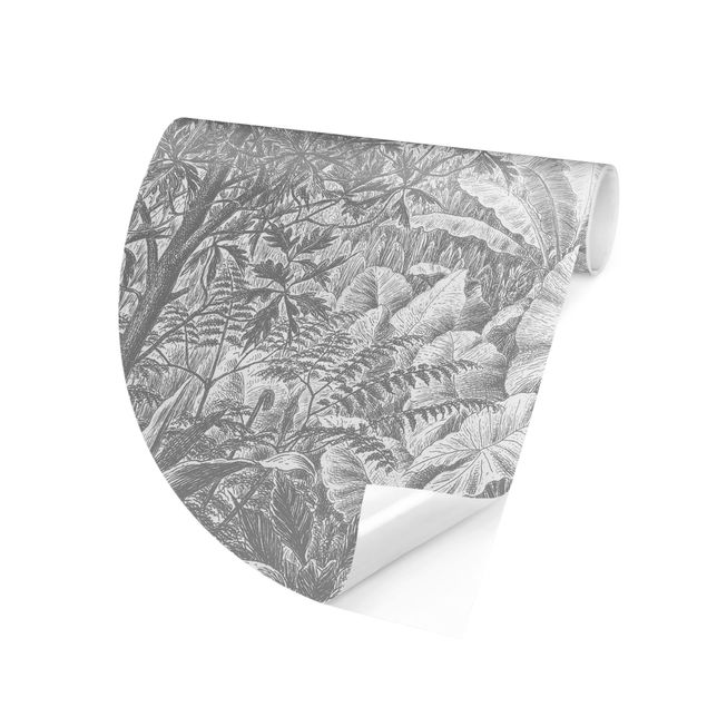 Tapet grå Jungle Copperplate Engraving