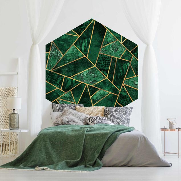 Tapet mønster Dark Emerald With Gold