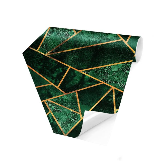 Sekskantede Tapeter Dark Emerald With Gold
