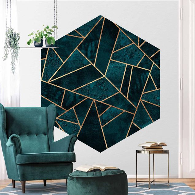 Tapet moderne Dark Turquoise With Gold