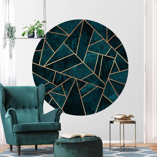 Geometrisk tapet Dark Turquoise With Gold