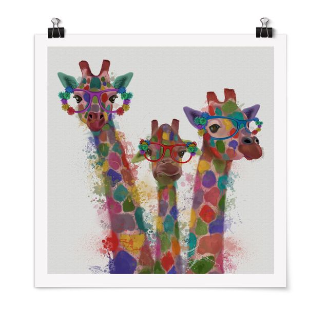 Plakater dyr Rainbow Splash Giraffe Trio