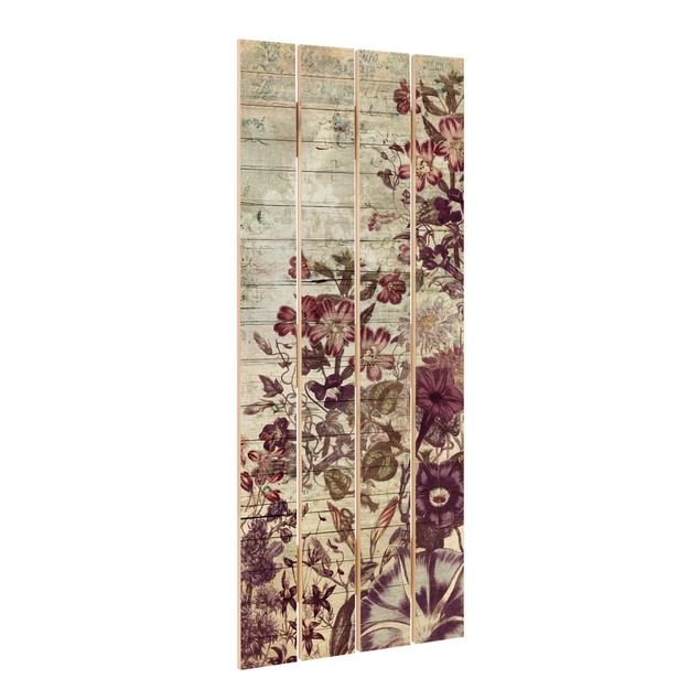Prints på træ Vintage Floral Wood Look II