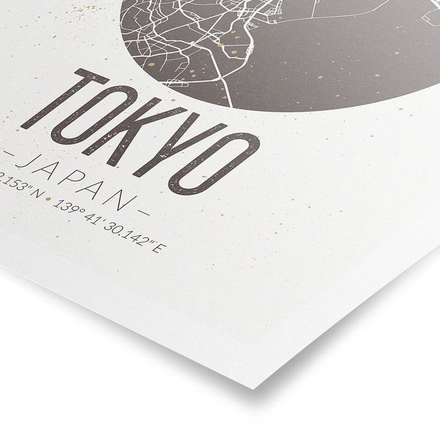 Plakater sort og hvid Tokyo City Map - Retro