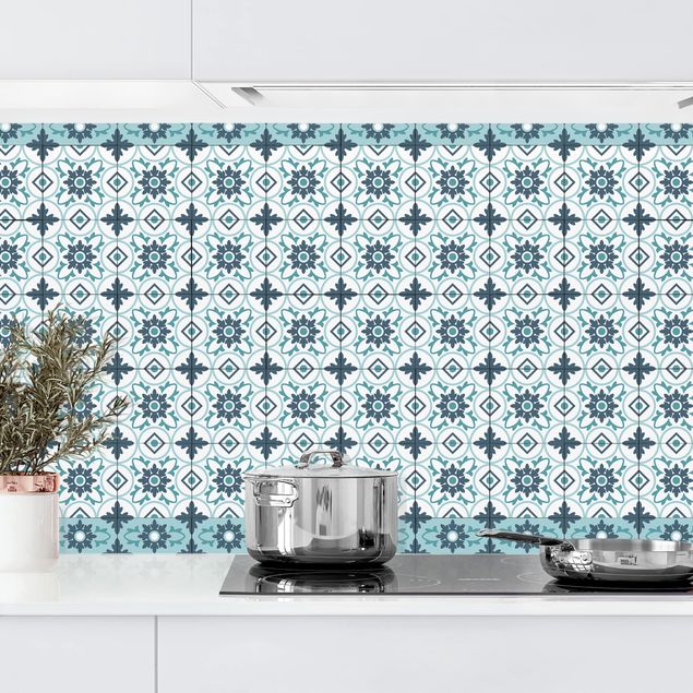 køkken dekorationer Geometrical Tile Mix Flower Turquoise
