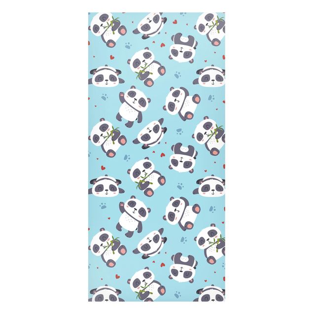 Børneværelse deco Cute Panda With Paw Prints And Hearts Pastel Blue