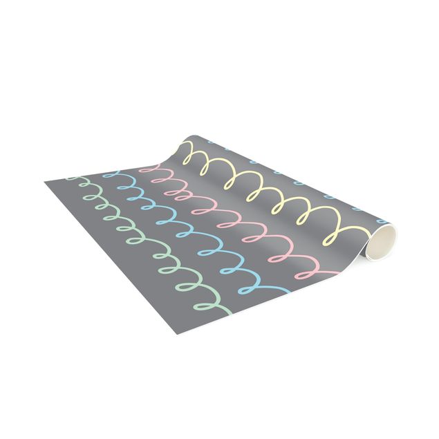 Moderne tæpper Drawn Pastel Coloured Squiggly Lines On Grey Backdrop