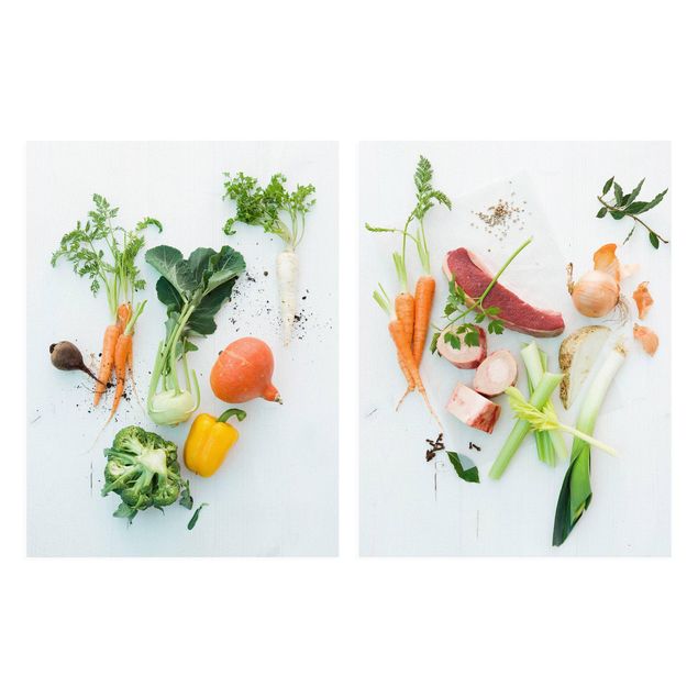 Billeder på lærred grøntsager og frukt Vegetables and beef bouillon