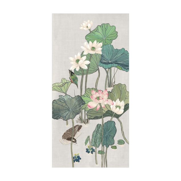 tæppe med blomster Vintage Illustration Lotus Flowers In Pond II