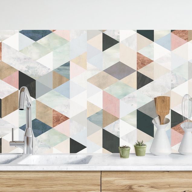 køkken dekorationer Watercolour Mosaic With Triangles III