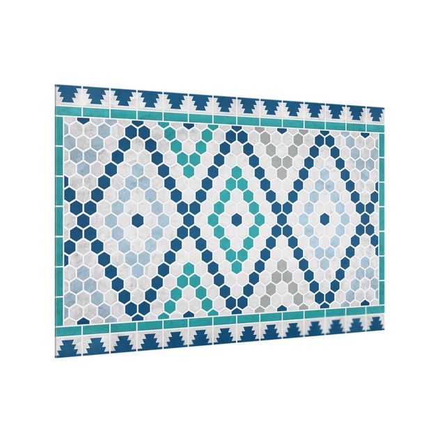 Stænkplader glas Moroccan tile pattern turquoise blue