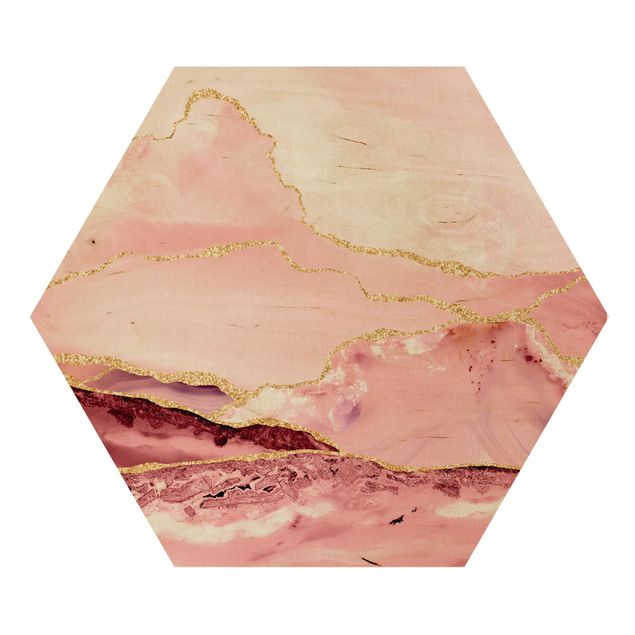 Billeder abstrakt Abstract Mountains Pink With Golden Lines