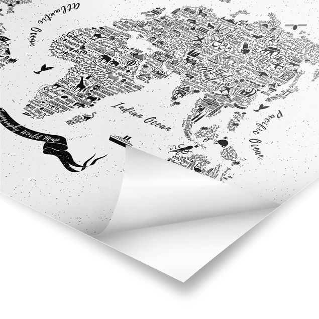 Plakater Typography World Map White