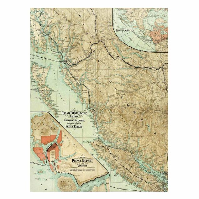 Magnettavler verdenskort Vintage Map British Columbia