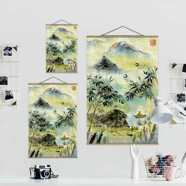 Billeder landskaber Japanese Watercolour Drawing Bamboo Forest