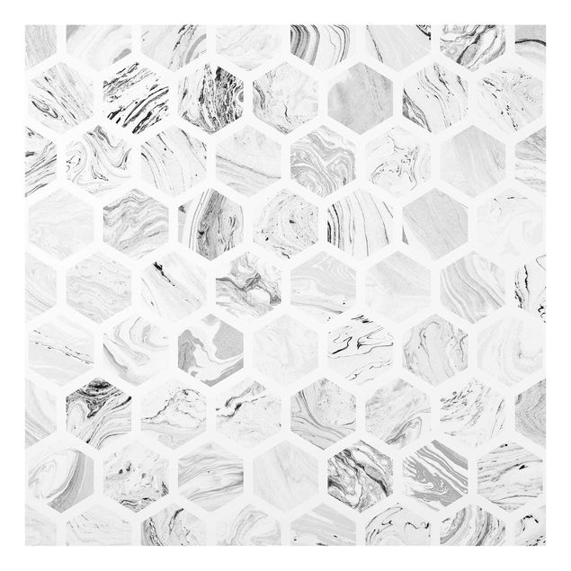 Stænkplader glas Marble Hexagons In Greyscales