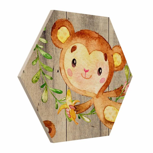 Billeder dyr Watercolor Monkey On Wood