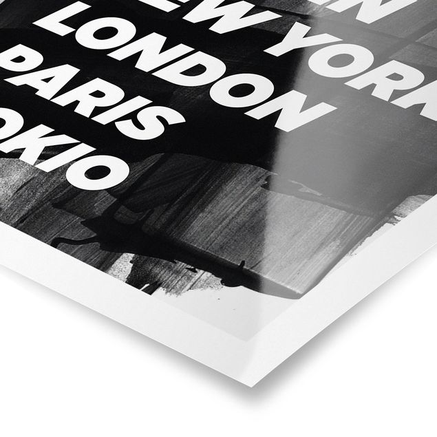 Plakater sort og hvid Berlin New York London
