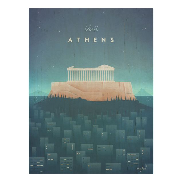 Prints på træ vintage Travel Poster - Athens