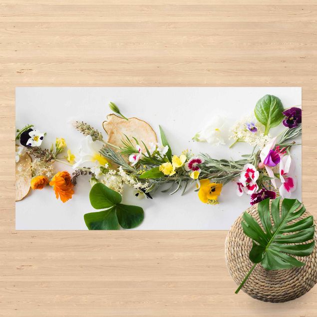 udendørs gulvtæppe Fresch Herbs With Edible Flowers