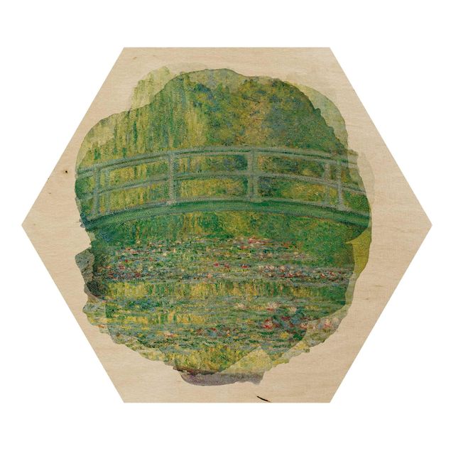Prints på træ landskaber Water Colours - Claude Monet - Japanese Bridge