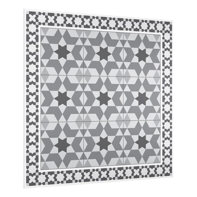 Stænkplader glas Geometrical Tiles Kaleidoscope grey With Border
