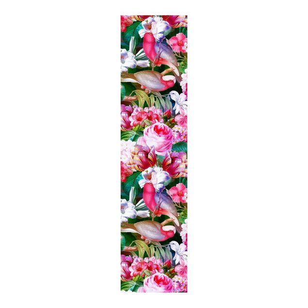 Panelgardiner blomster Colourful Tropical Flowers With Birds Pink