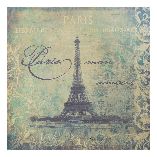 Prints på træ ordsprog Vintage Collage - Paris Mon Amour