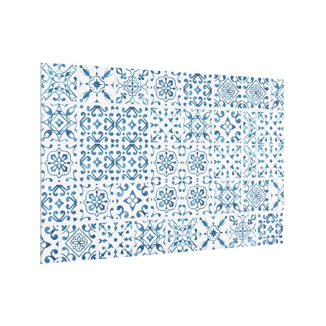 Stænkplader glas Tile pattern Blue White
